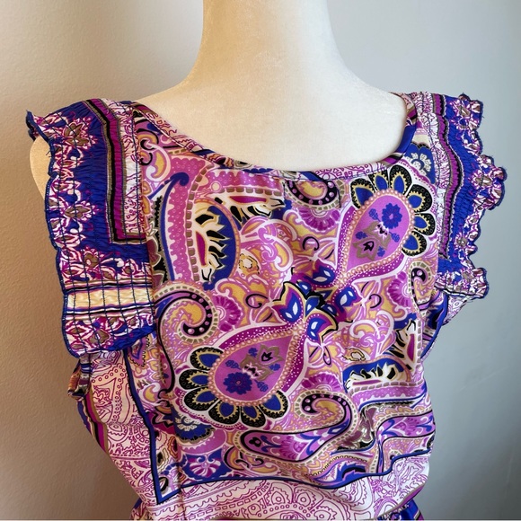 Mimmer Bohemian Vibrant Paisley Print Satin Sleeveless Dress Women’s size Large - Picture 4 of 7